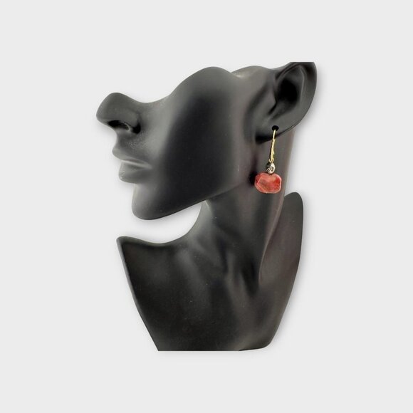 Rhodonite Silver Lotus Charm Earrings Gold-plated Ear Wires - Picture 7 of 10